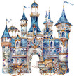 Enchanted Castle and Carriage Watercolor Fantasy Illustration