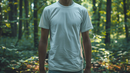 Wall Mural - Man in a Forest in a White Tshirt