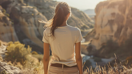 Woman in White Tshirt on a Mountain