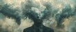 Abstract vintage collage portrait of faceless man with a white cloud. Concept Abstract Art, Vintage Style, Collage Portrait, Faceless Man, White Cloud