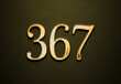 Old gold effect of 367 number with 3D glossy style Mockup.	