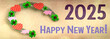 2025 Happy New Year Decoration with horseshoe and four leaf clover for good luck