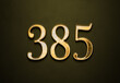 Old gold effect of 385 number with 3D glossy style Mockup.	