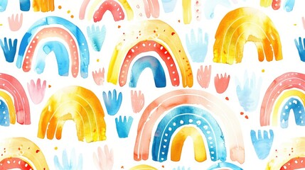 Poster - Rainbow Watercolor Pattern on White Background