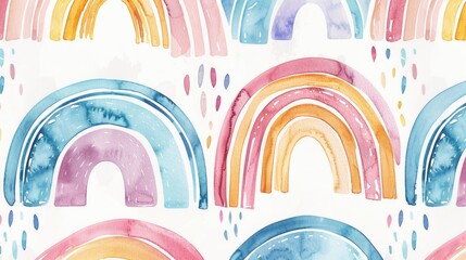 Poster - Rainbow Watercolor Painting on White Background