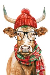 Canvas Print - Cow with Glasses and Red Hat