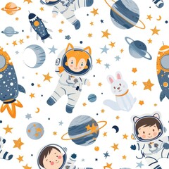 Aufkleber - Children in Outer Space with Stars
