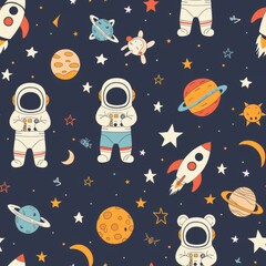 Poster - Astronauts and Planets Pattern