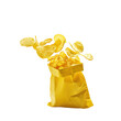 Crispy Potato chips fly out of yellow bag on transparent background, png	