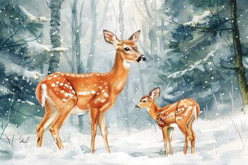 Sticker - Two Deer in Snowy Forest