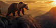 Big ferocious bear on top of a mountain at sunset 