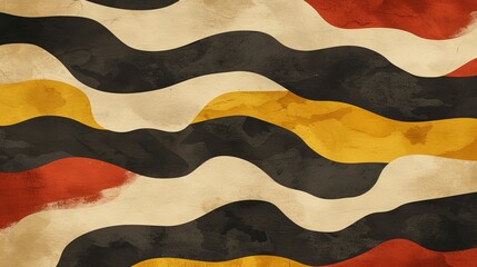   A wavy pattern in black, yellow, red, and white hues on a paper, reminiscent of a painting