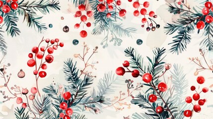 Poster - Close Up Christmas Tree with Red Berries