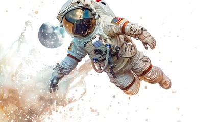Poster - Flying Astronaut in Space Suit