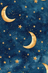 Poster - Blue Background with Gold Stars and Crescents
