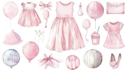 Baby girl's watercolor dress and accessories