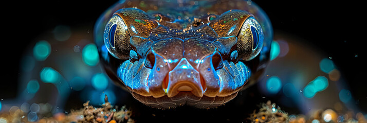 Wall Mural - A close up of a snake's face with a blue tint