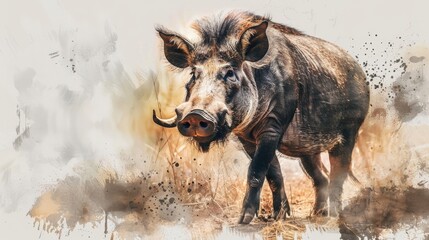 Aufkleber - Wild Warthog Watercolor Painting