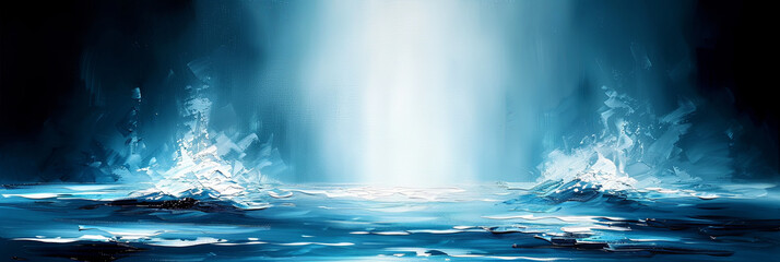Wall Mural - A painting of a body of water with a splash of light blue