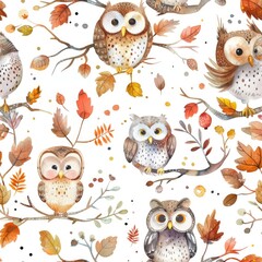 Poster - Owls perched on tree branch