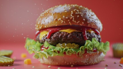 Sticker - Delicious hamburger with fresh ingredients