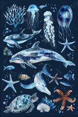 Sticker - Watercolor Animals and Sea Creatures