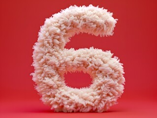 Fluffy number 6, six on solid background