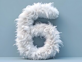 Fluffy number 6, six on solid background