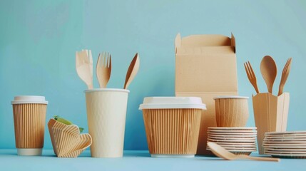 Poster - Wooden Utensils and Cups on Table