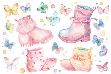 Poster - Watercolor Shoes and Butterflies Set