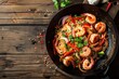 Shrimp and Vegetable Wok on Wooden Table