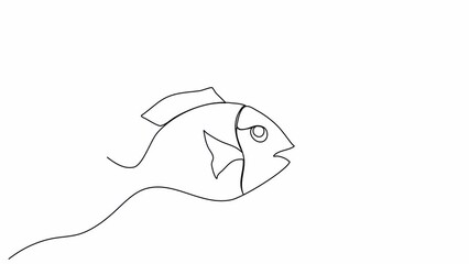 Wall Mural - Fish. One line drawing animation with alpha channel.