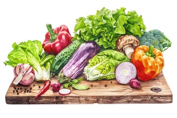 Poster - Fresh Vegetables on Wooden Cutting Board