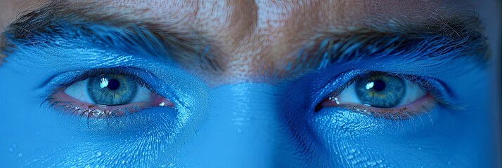 Wall Mural - A man with blue eyes and blue face paint