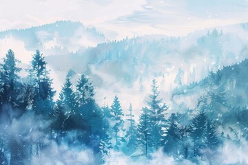 Canvas Print - Snowy Forest Watercolor Painting