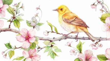 Sticker - Yellow bird perched on tree branch