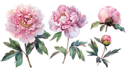 Poster - Pink Flowers on White Background