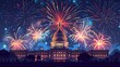 Fireworks illuminating the Capitol Building at dusk. Patriotic celebration and national event concept