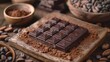 Exquisite Dark Chocolate and Cocoa Beans on Rustic Wood