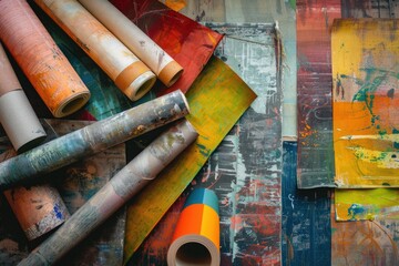 Aufkleber - Various colors of paint on table