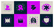 Set of compositions from silhouettes minimalistic bizarre childish abstract unusual shapes and texture in matisse art style, Hand drawn violet color playful naive geometric forms, vector art set 4