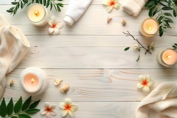 Poster - Wooden Table with Candles and Flowers