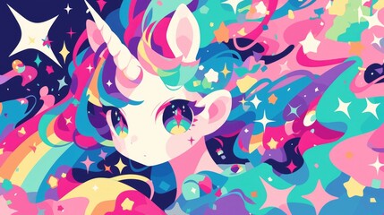 Poster - Immerse yourself in a whimsical world where unicorn patterns fairy backgrounds mermaid rainbows and holographic magic stars twinkle against a backdrop of a rainbow fantasy universe