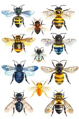 Poster - Colorful bees on white background