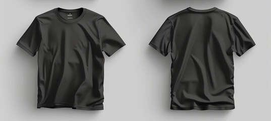 Wall Mural - Black t-shirt mockup front and back showing different angles of shirt can be used for multipurpose
