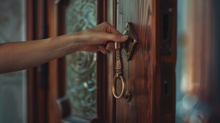 Poster - Person Holding Scissors by Door