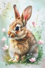 Canvas Print - Rabbit in Flower Field