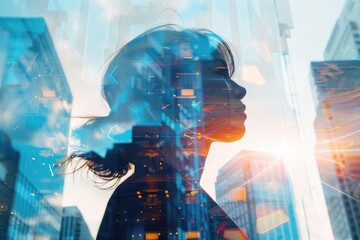 Aufkleber - Woman Standing in Front of Window with Buildings