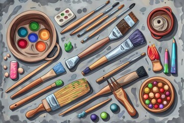 Poster - Painting set with brushes and paints