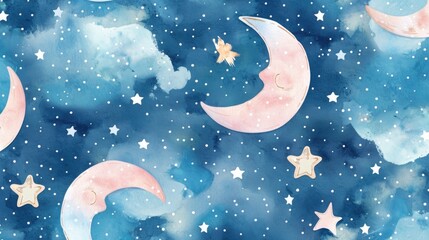 Poster - Night sky with stars and crescents